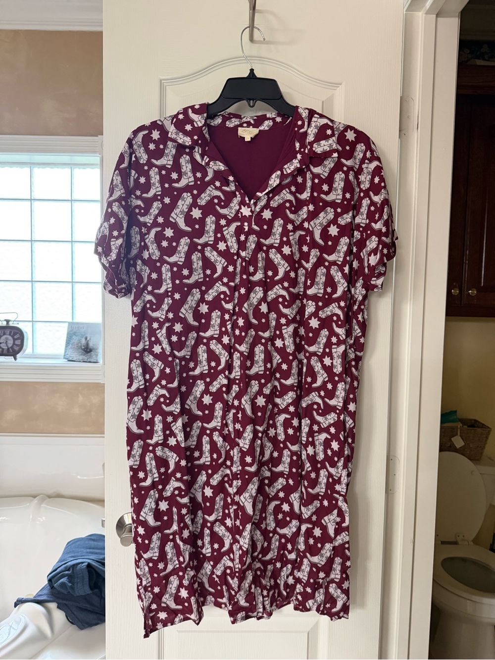 Women's Burgundy Dress with White Boot Print
